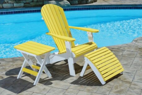 Comfo Back Folding Adirondack Chair and Folding Footstool and Folding End Table - Sunburst Yellow on White